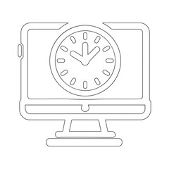 Desktop Monitor with Clock Icon Vector Black and White
