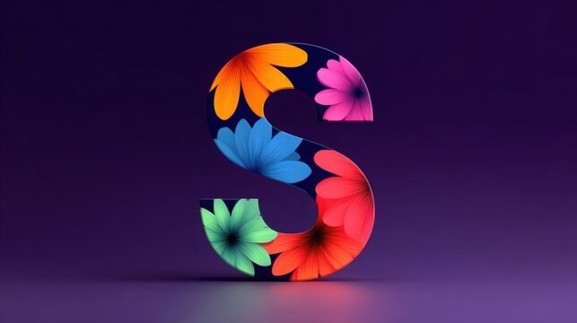 The letter S is made up of colorful flowers