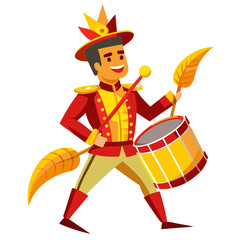 Cartoon drummer in festive uniform playing a drum