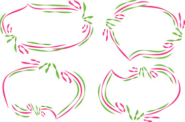 pink green colorful ornamental outline dialogue clouds set vector