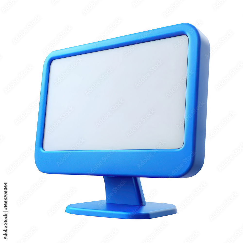 Poster 3d modern retro computer monitor display screen with blue frame transparent background