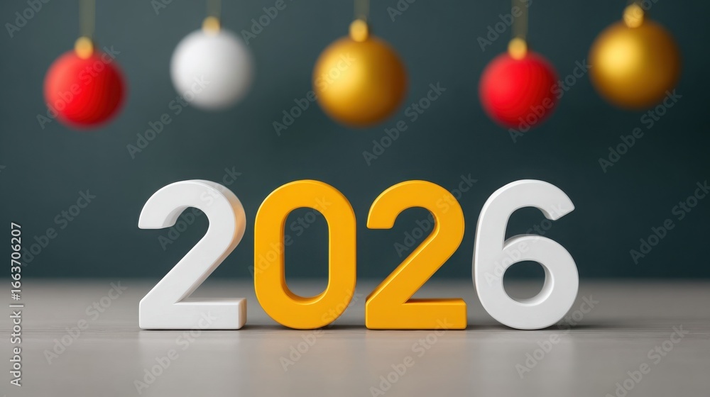 Poster a white and yellow number twenty six is written in blocks on a table