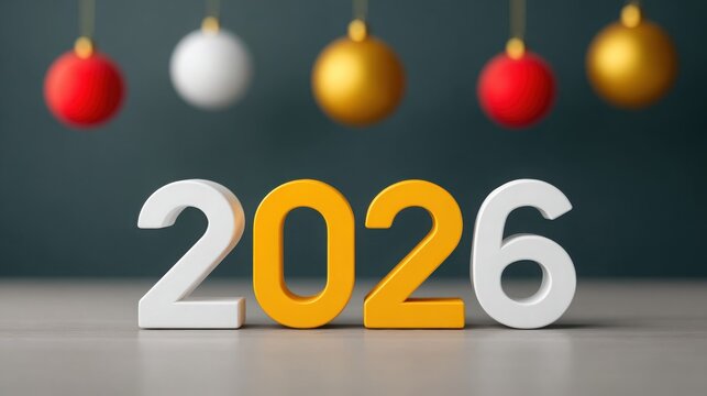 A white and yellow number twenty six is written in blocks on a table