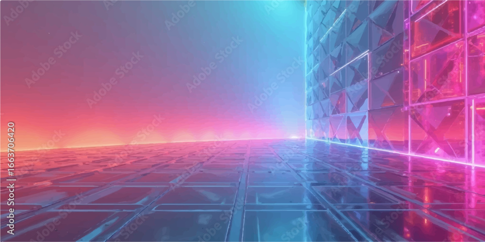 Poster digital art illustration of a futuristic blue background with flowing lines and a pattern of binary 
