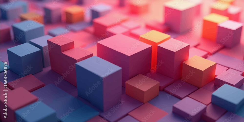 Poster abstract background with a colorful arrangement of 3d cubes
