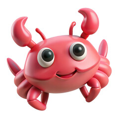Naklejka premium 3d adorable pink cartoon crab character with big eyes transparent background