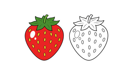 Strawberry fruit illustration vector isolated transparent PNG, fresh red berry clipart, juicy sweet strawberry cartoon drawing with seeds, healthy organic food design, outline coloring page
