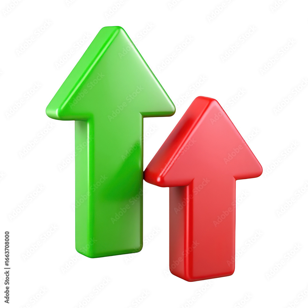 Poster 3d upward arrows in green and red illustrating growth and progress transparent background