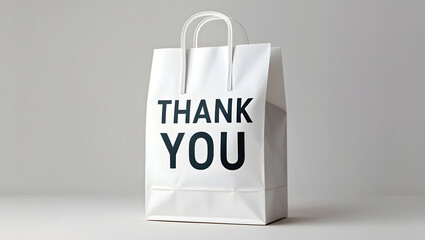 Paper Delivery Bag with “Thank You” Bold Lettering, Flat Minimal Vector Illustration, Clean Takeaway Packaging Design, Isolated on White Background