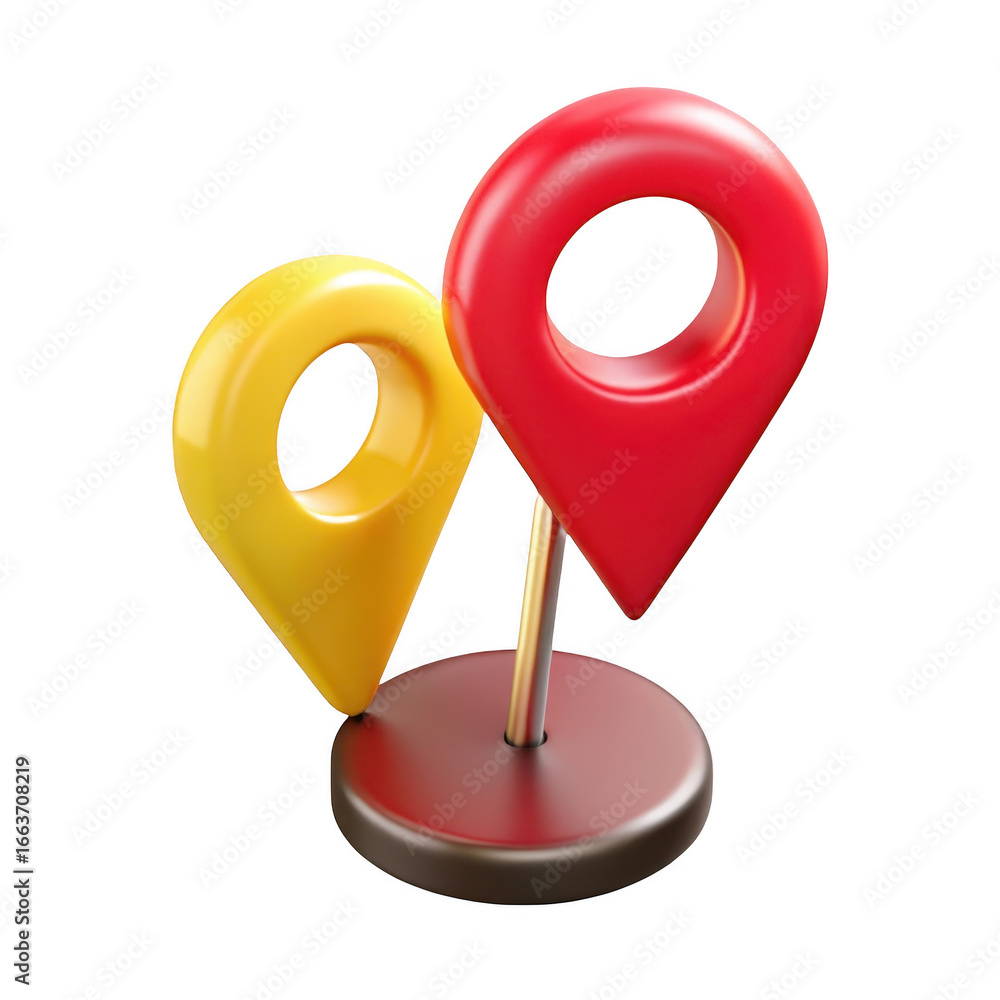 Poster 3d realistic map location pins with metal stand for navigation concepts transparent background