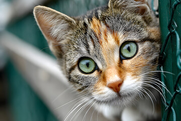 Cute close up of a cat at an animal shelter