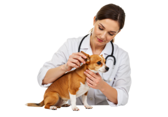 Veterinarian Examining a Small Dog's Ears during a Checkup at the Clinic