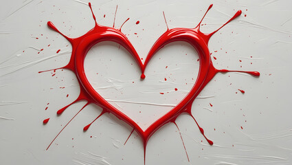 Red Paint Splash Shaped Like a Heart, Flat Minimal Vector Illustration, Love and Romantic Art, Creative Heart Design, Isolated on White Background