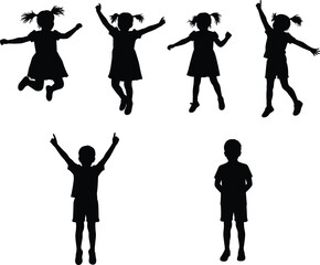 Happy Kids Silhouettes: Hand-Drawn Flat Vector Illustrations of Children for Fun and Playful Designs, Activities.