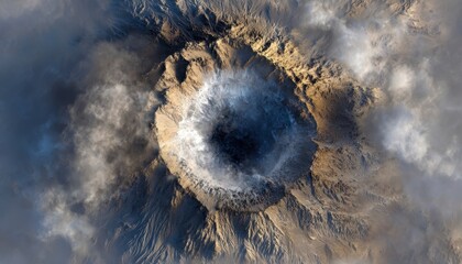 Aerial View of a Volcanic Caldera Landscape