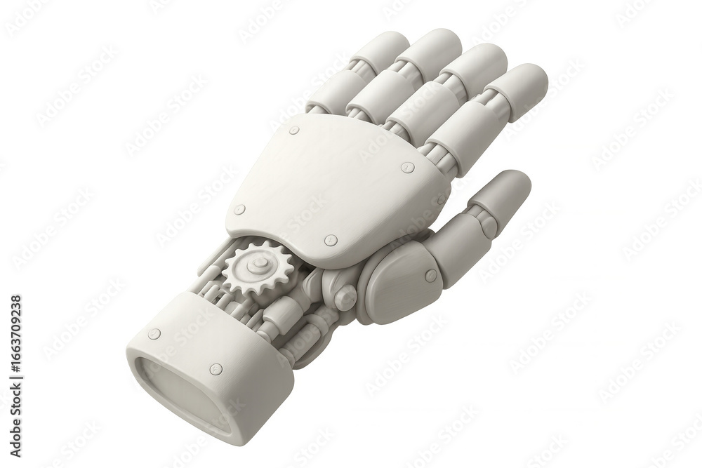 Poster 3d rendering of a white robotic hand open on transparent background, perfect for futuristic or techn