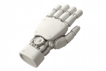 3d rendering of a white robotic hand open on transparent background, perfect for futuristic or technological projects