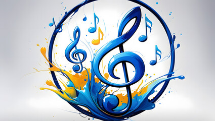 Abstract Paint Splash Forming Musical Notes, Flat Minimal Vector Illustration, Creative Music Art, Isolated on White Background, No Shadow