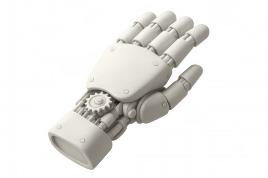 3d rendering of a white robotic hand open on transparent background, perfect for futuristic or technological projects