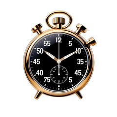 Vintage retro alarm clock isolated on white background with metal bells and antique design showing time and numbers
