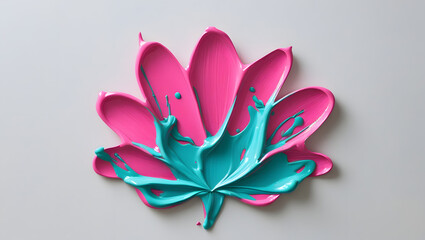 Pink and Teal Paint Splash Shaped Like a Flower Bloom, Flat Minimal Vector Illustration, Abstract Floral Art, Isolated on White Background