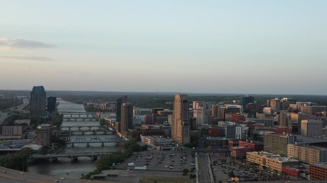 grand rapids michigan sunset aerial shot