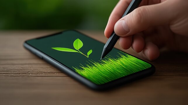 A person is using a pen to write on a phone screen - Powered by Adobe