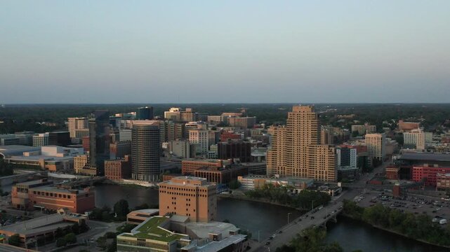 grand rapids michigan sunset aerial shot