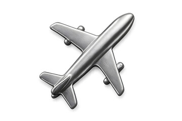 Fototapeta premium airplane icon in metallic silver, isolated on transparent background, crisp edges, travel symbol PNG