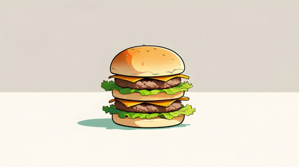 Cute Illustration of Tiny Slider Burger Stacked with Five Mini Patties, Fun Minimal Food Clipart, Isolated on Clean White Background