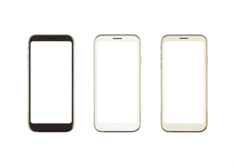 Three smart phones gold white isolated on a transparent background smartphones mobile phones