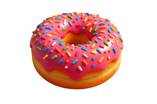 Delicious pink frosted donut treat isolated illustration on transparent background - Powered by Adobe