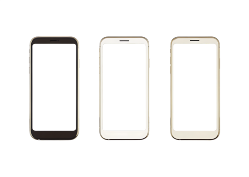 Three smart phones gold white isolated on a transparent background smartphones mobile phones