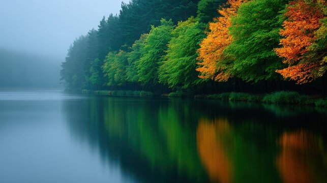 A forest with a lake in the background - Powered by Adobe
