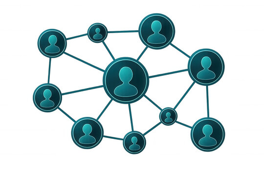 Social network graphic showing linked user profile silhouettes representing digital connectivity, collaborative interaction among people - Powered by Adobe