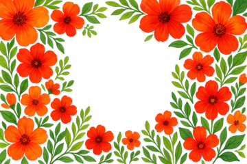 Floral frame with orange blossoms art isolated illustration on transparent background