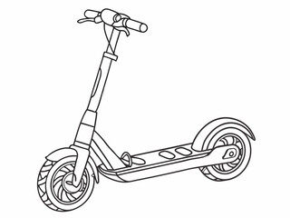 Vector style coloring page with a simple black outline drawing of an electric scooter