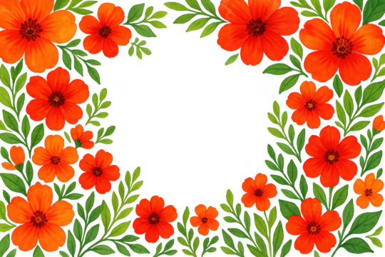 Floral frame with orange blossoms art isolated illustration on transparent background - Powered by Adobe