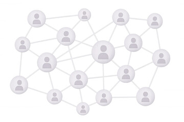 White lines connecting user icons symbolizing global communication and social networking on a transparent background