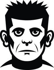 Fototapeta premium Stylized Portrait of a Stern Faced Man with Spiky Hair and Intense Gaze Depicted in Bold Black and White