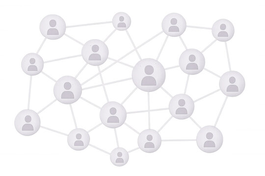White lines connecting user icons symbolizing global communication and social networking on a transparent background