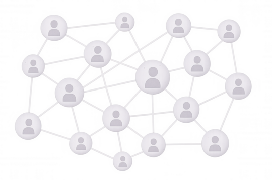 White lines connecting user icons symbolizing global communication and social networking on a transparent background
