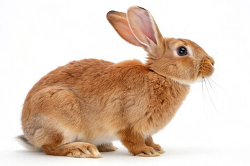 Fototapeta premium A clean studio photograph of a young, brown-furred rabbit sitting patiently and looking to the left.