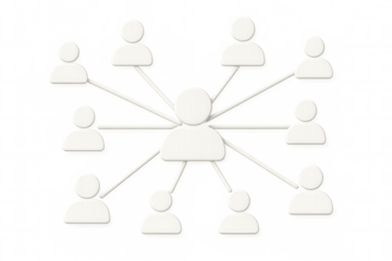 White icons representing human resources showing a central figure connecting with other people on a transparent background