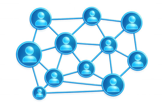 Human network connecting through digital blue silhouettes, representing global communication and interconnectivity