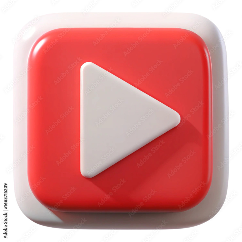 Poster A close up of a red and white play button with rounded corners and a white border on a black background created with generated ai