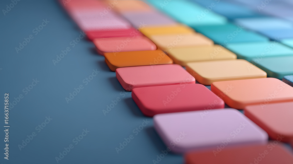 Poster a vibrant array of colored squares arranged in a linear pattern, showcasing a gradient of hues from 