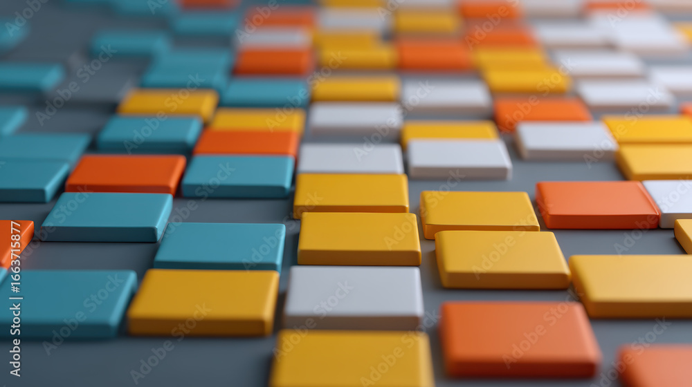 Poster a vibrant arrangement of colored tiles in various shades, creating an abstract, visually appealing p