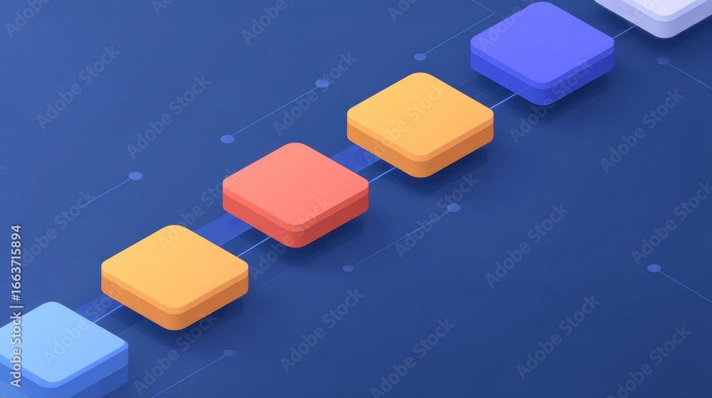 Poster a vibrant, abstract representation of interconnected blocks, emphasizing organization and flow, set 