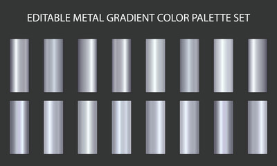 "Metal Color Palette Set, Collection of Silver & Chrome Metallic Gradient, Premium Metallic Silver Gradient Stripes, Brilliant Plates with Silver Effect, Vector Illustration of Silver.